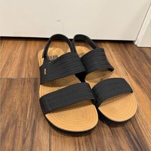 Reef Black Double-Strap Slide Sandals with Tan Footbed